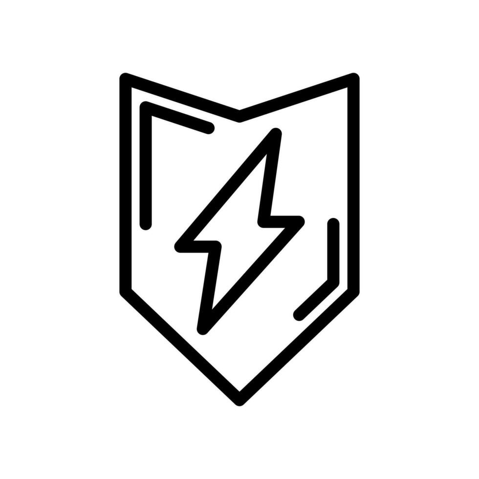 Vector black line icon shield with electricity sign, energy protection isolated on white background