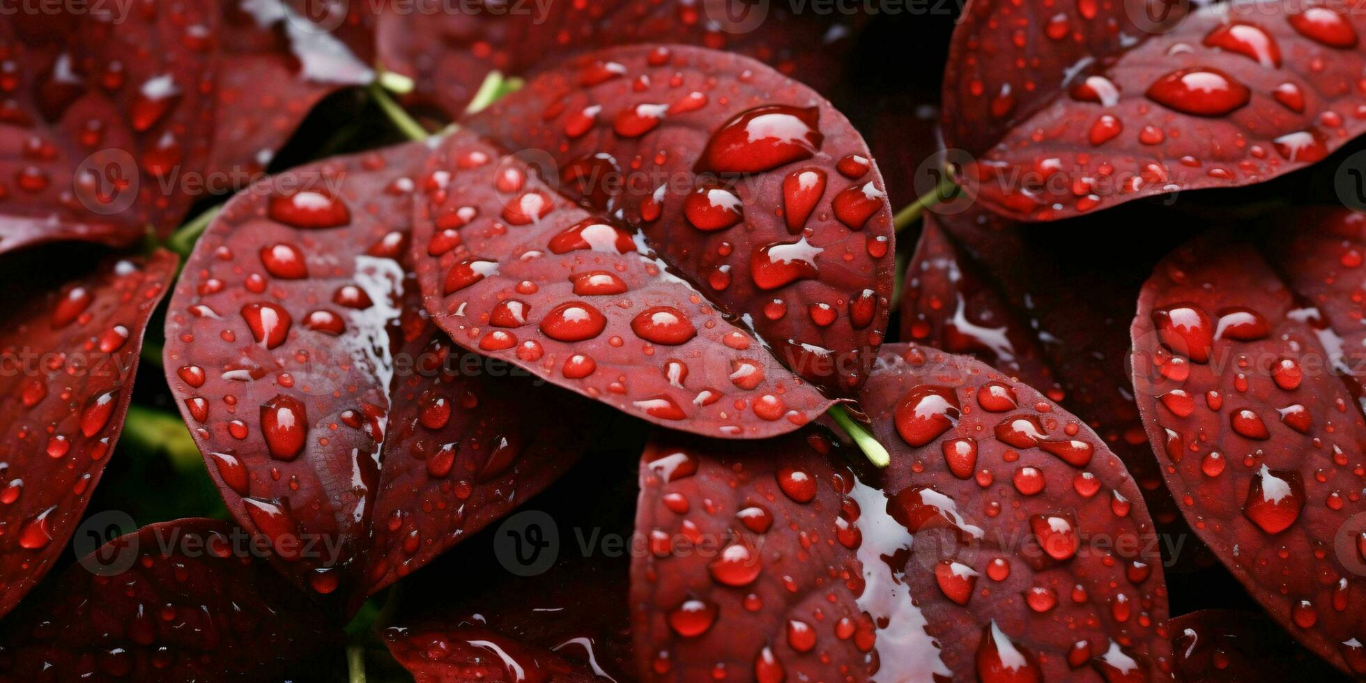 AI generated Fresh Red Leaves with Water Droplets. Close Up of Leaf with Raindrops. Generative AI photo