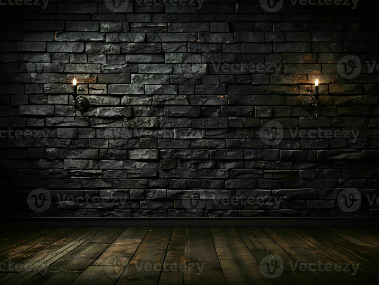 AI generated Black Brick Wall Texture Background. Room with Dark Brick Wall. Generative AI photo