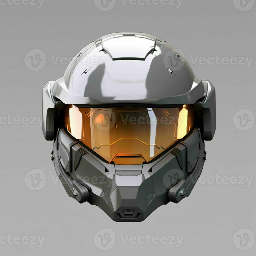 AI generated Modern and Futuristic War Helmet Isolated on Gray Background. Generative AI photo