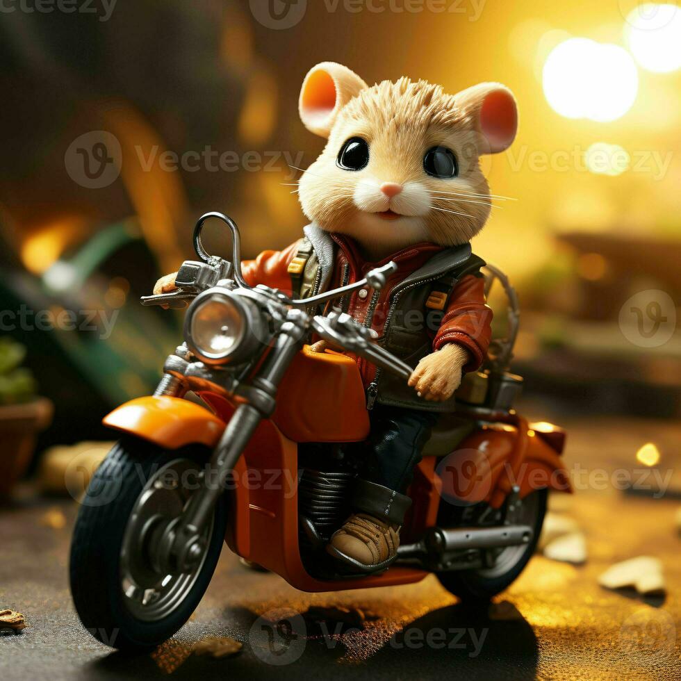 AI generated Cute Little Hamster Riding a Motorcycle. Generative AI photo