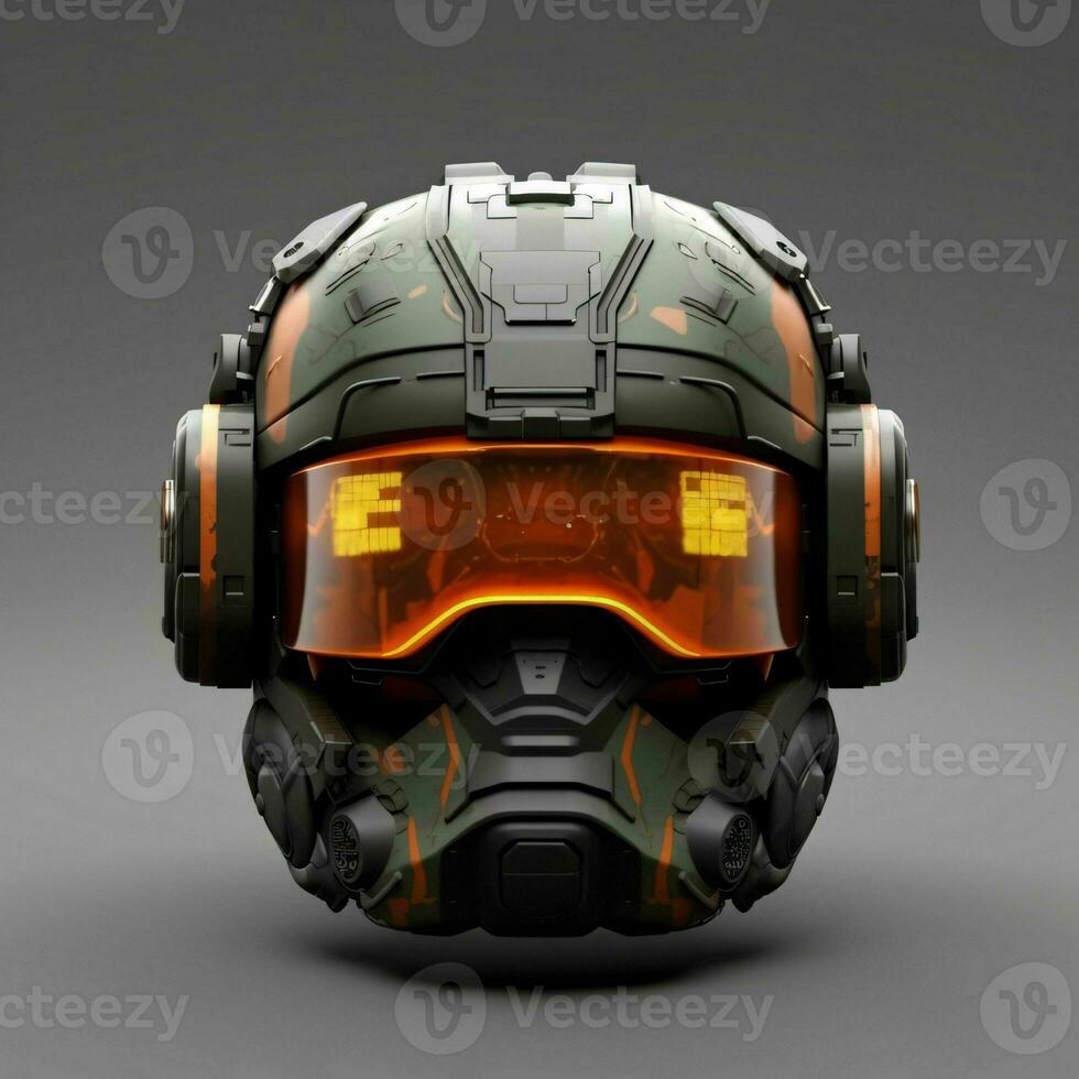 AI generated Modern and Futuristic War Helmet Isolated on Gray Background. Generative AI photo