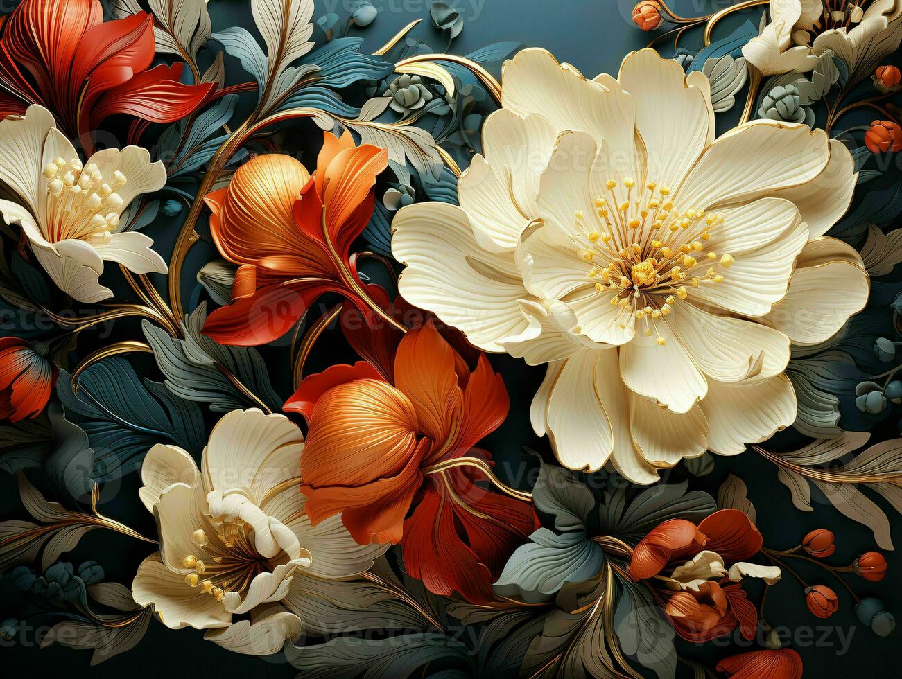 AI generated Beautiful 3D Flowers Illustration Background. Generative AI photo