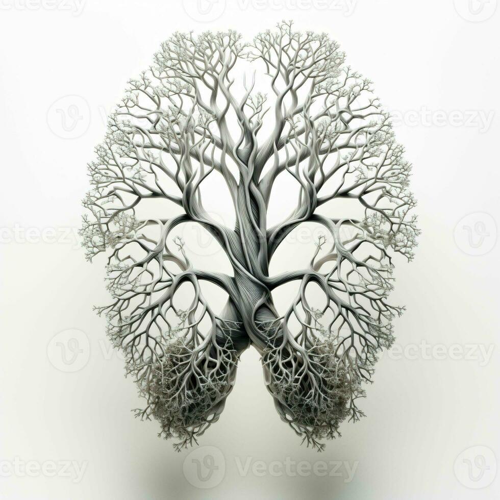 AI generated Human Lung Illustration with Tree Branch and Root Concept. Generative AI photo