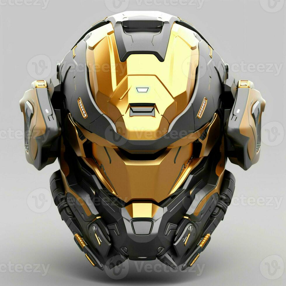 AI generated Modern and Futuristic War Helmet Isolated on Gray Background. Generative AI photo