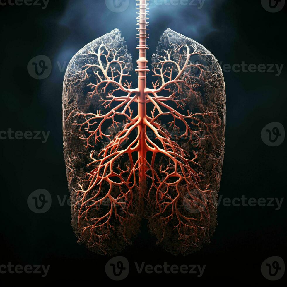 AI generated Human Lung Illustration with Tree Branch and Root Concept. Generative AI photo