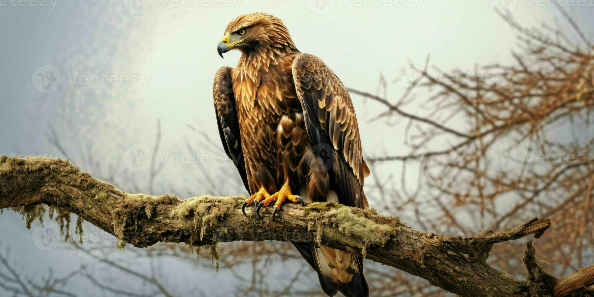 AI generated Bald Eagle Perched on a Tree Branch. Generative AI photo