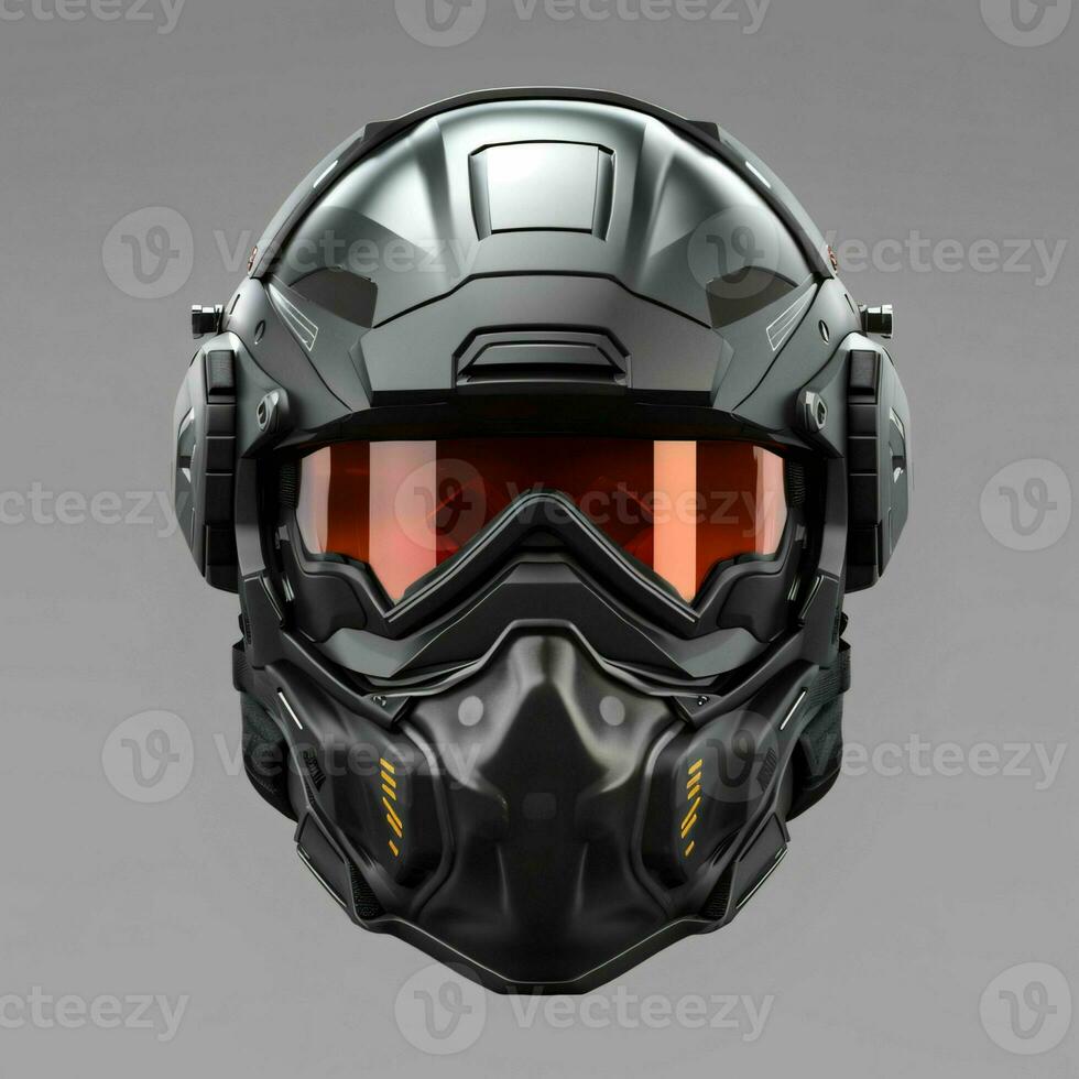 AI generated Modern and Futuristic War Helmet Isolated on Gray Background. Generative AI photo