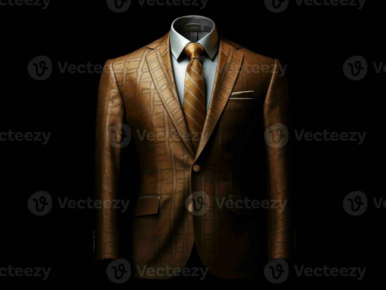 AI generated Elegant Brown Men's Suit Isolated on Black Background. Generative AI photo