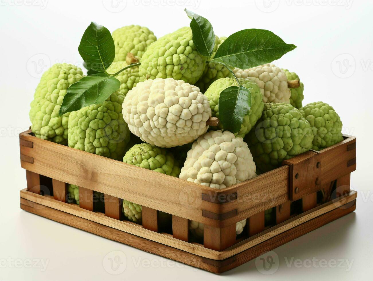 AI generated Fresh Custard Apples in a Basket. Sugar Apple. Healthy Fruit. Generative AI photo