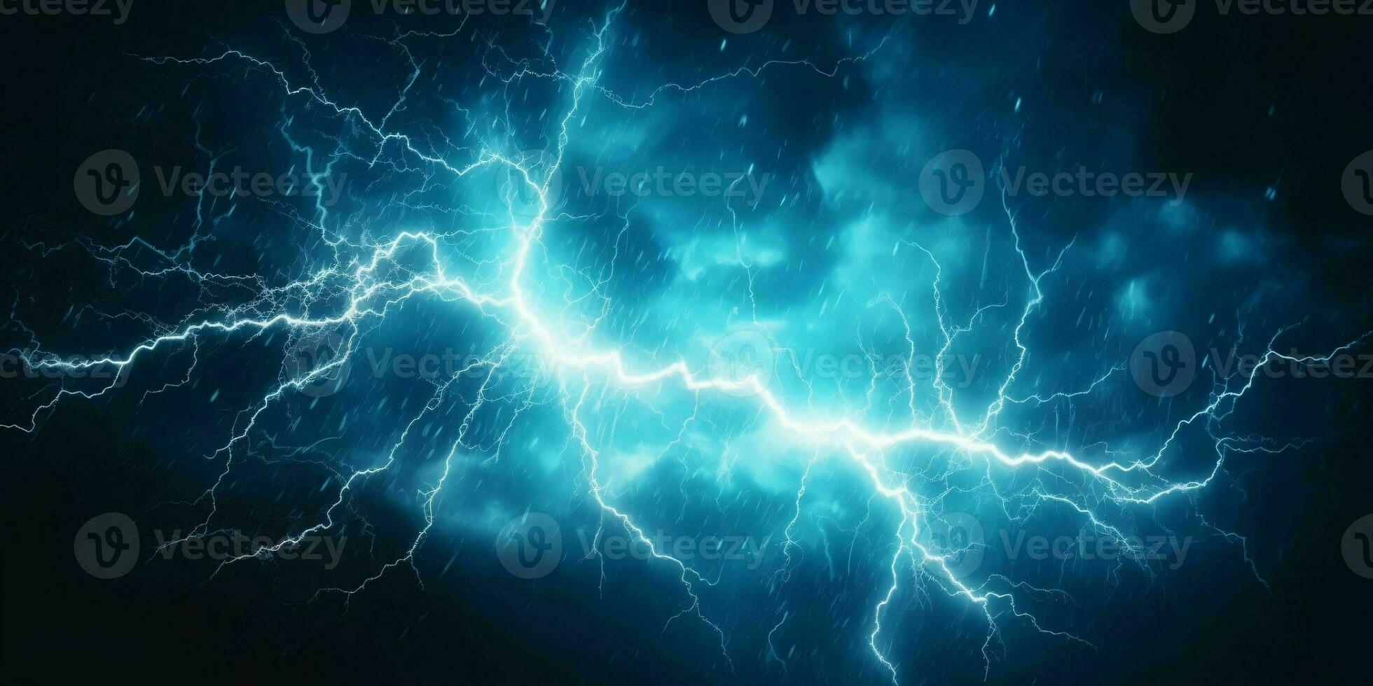 AI generated Blue Lightning with Dark Cloudy Sky. Thunderstorm Background. Generative AI photo