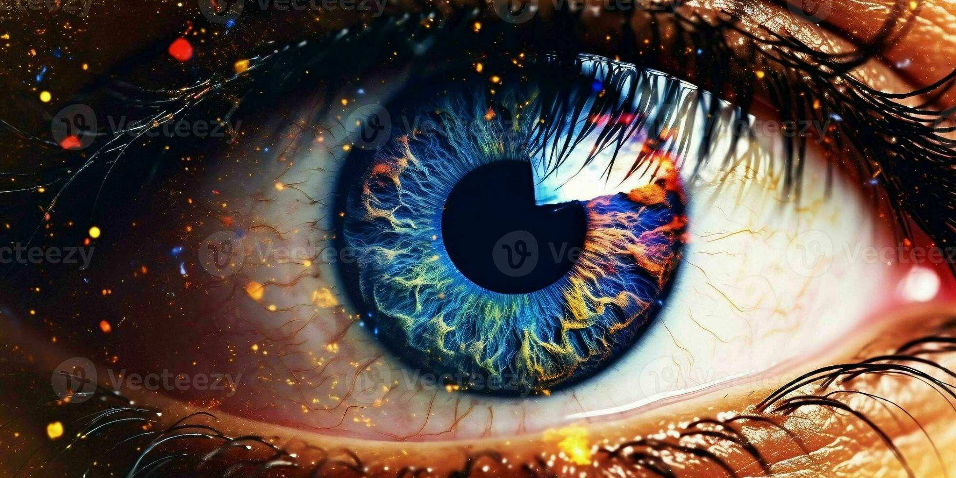 AI generated Close Up View of the Eye with the Universe inside. Generative AI photo