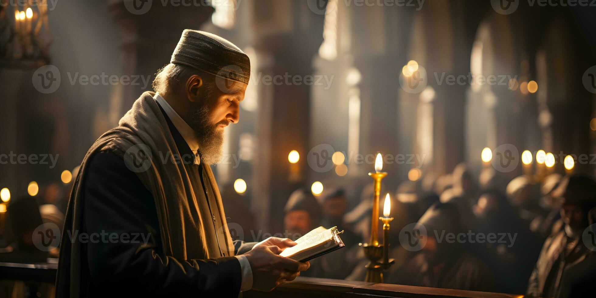AI generated Islamic Imam Conducts a Sermon at the Mosque. Muslim Imam Preaching to the People in the Mosque. Generative Ai photo