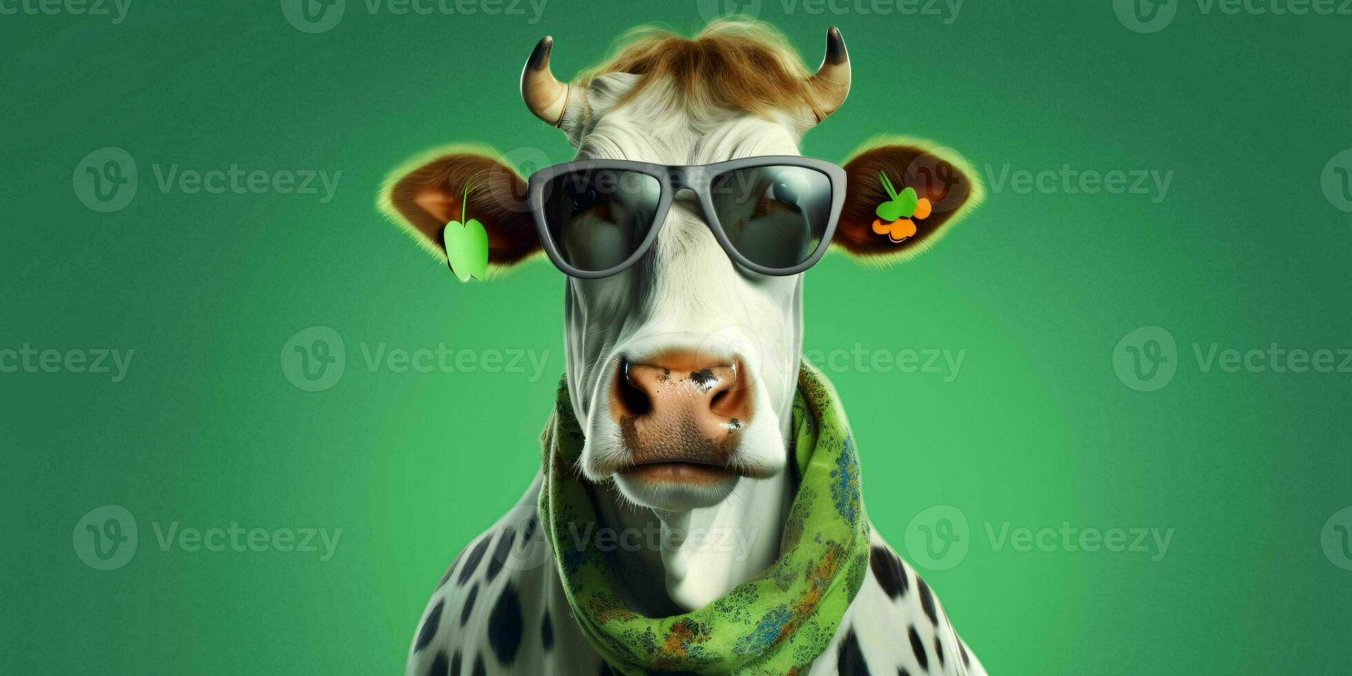 AI generated Portrait of Cool and Funny Cow Wearing Glasses in Studio Background. Generative AI photo