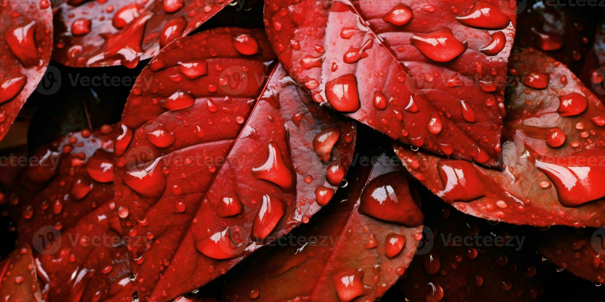 AI generated Fresh Red Leaves with Water Droplets. Close Up of Leaf with Raindrops. Generative AI photo