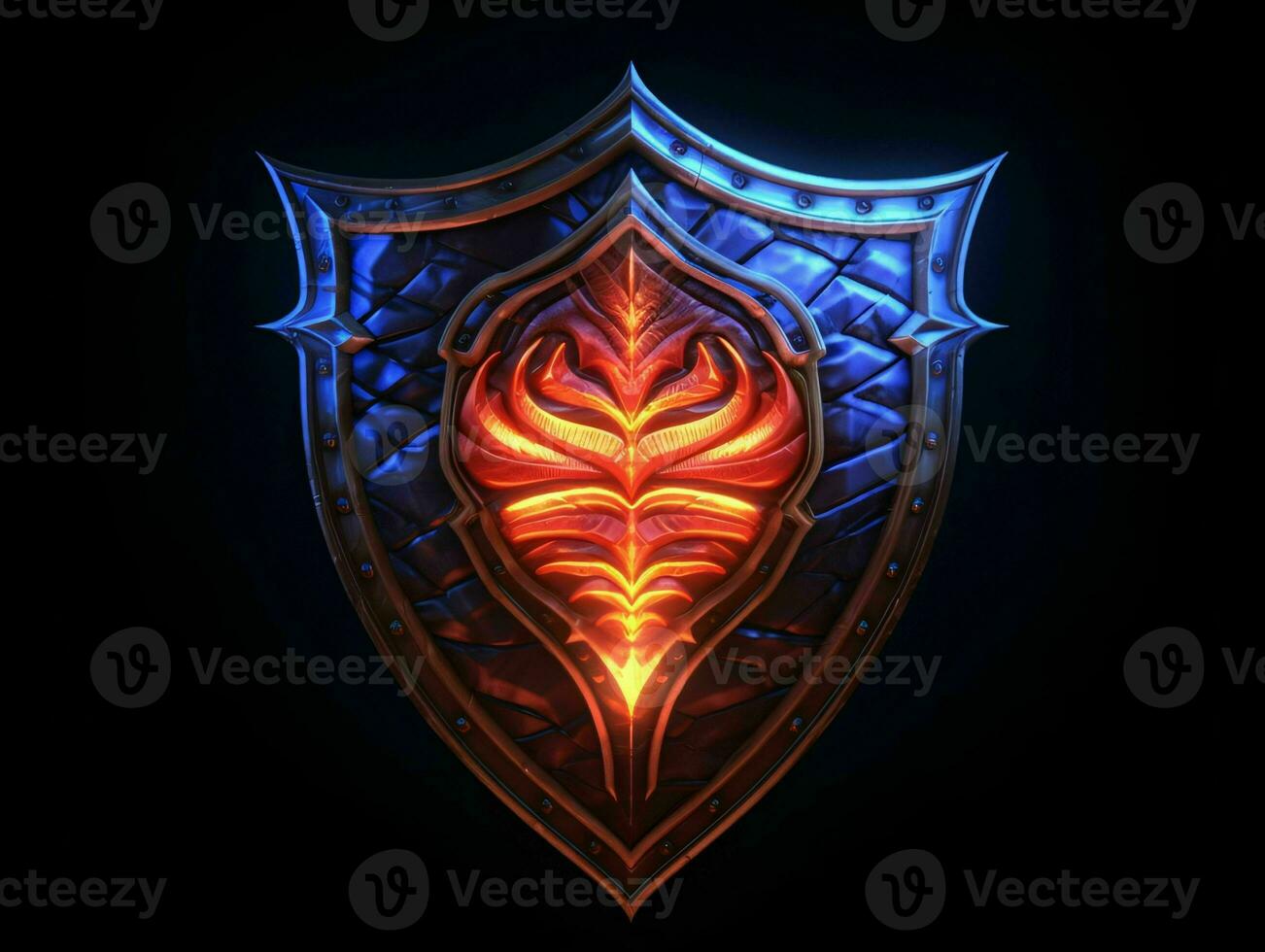 AI generated Fantasy Medieval Shield Isolated on Black Background. Shield with Game Style. Generative AI photo