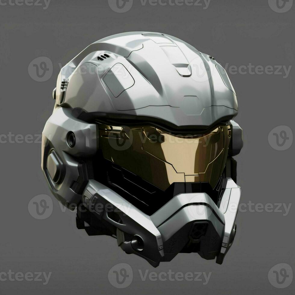 AI generated Modern and Futuristic War Helmet Isolated on Gray Background. Generative AI photo