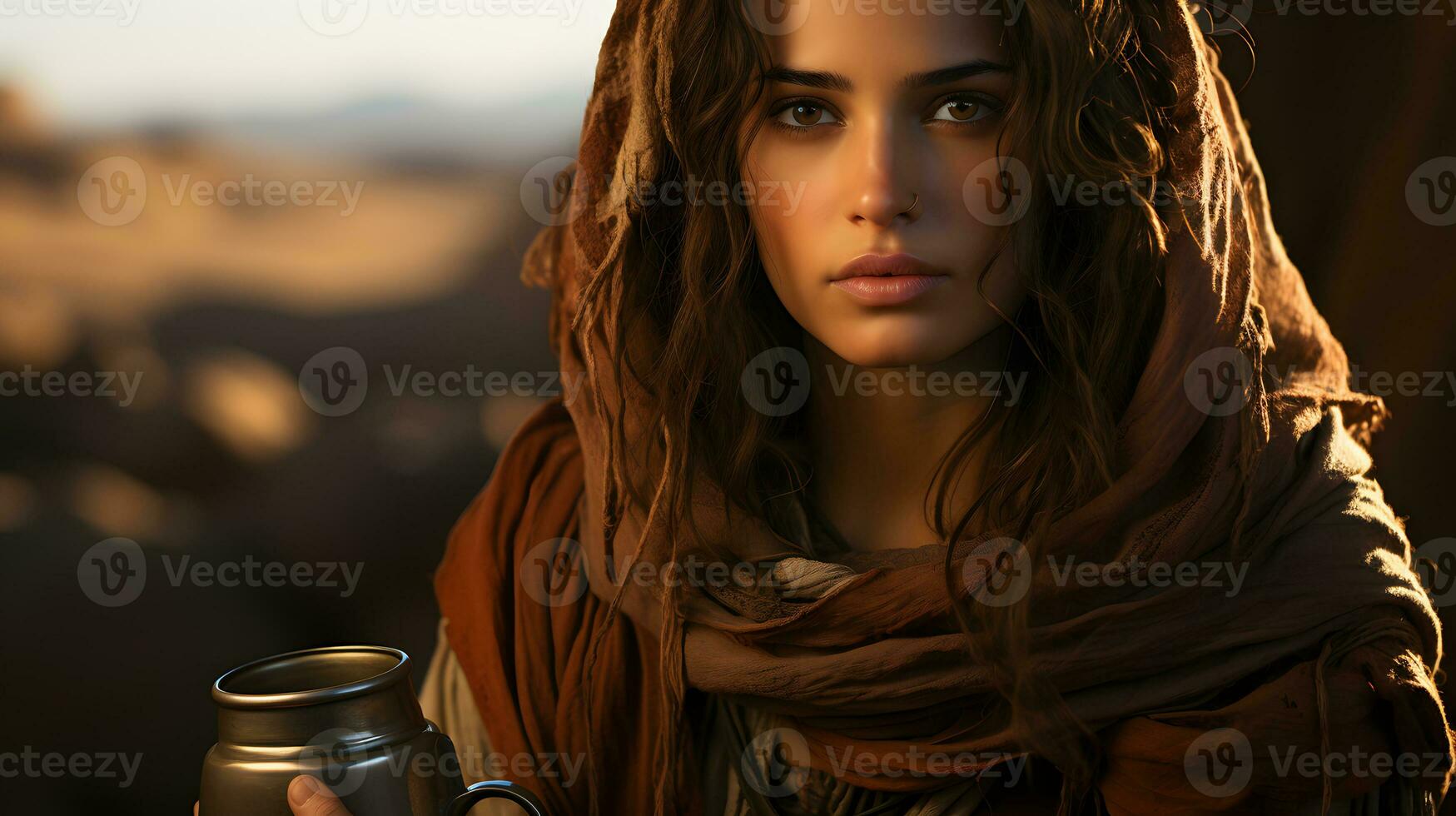 AI generated Portrait of Beautiful Arab Woman with Amazing Eyes in the Desert. Middle Eastern Woman. Generative Ai photo