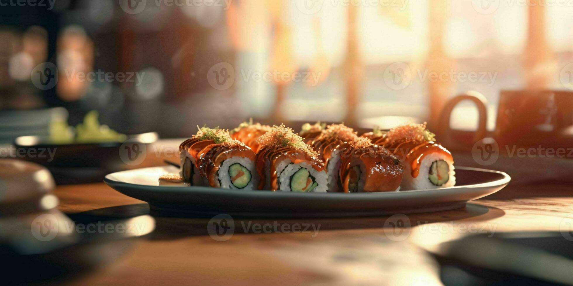 AI generated Delicious Sushi Rolls Served on a Plate. Generative AI photo