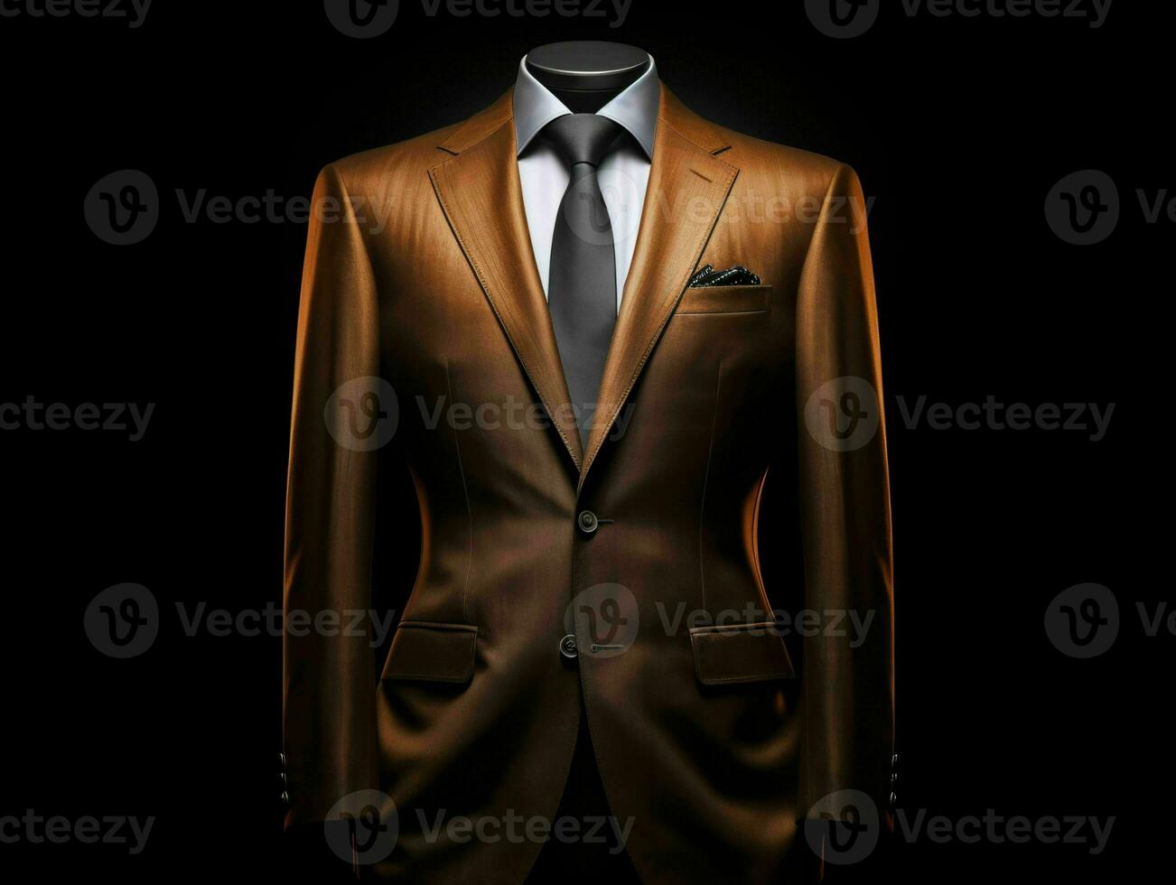 AI generated Elegant Brown Men's Suit Isolated on Black Background. Generative AI photo