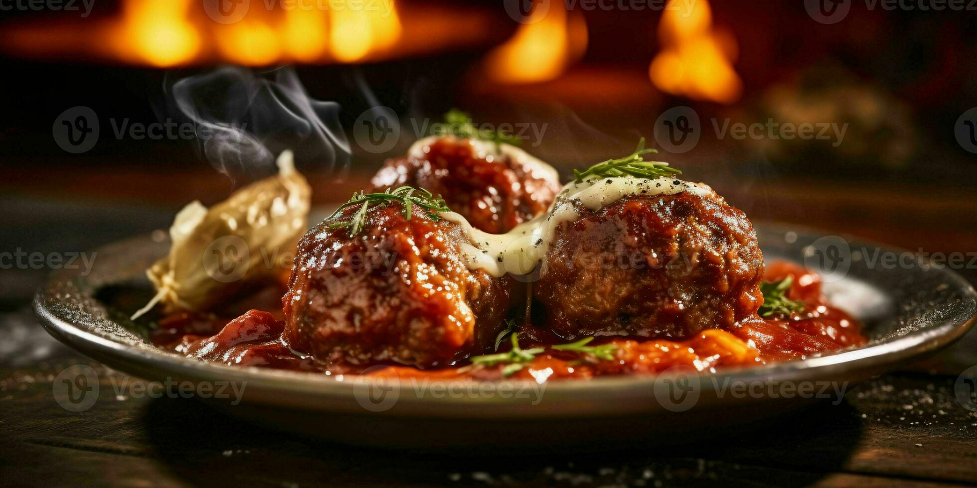 AI generated Delicious Meatballs with Sauce Served on a Plate. Generative AI photo