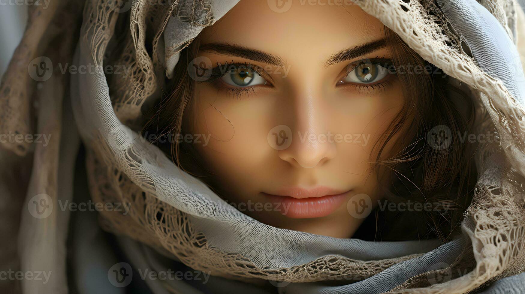 AI generated Close-up photo of a beautiful Arabic woman in hijab with Stunning Eyes. Generative Ai