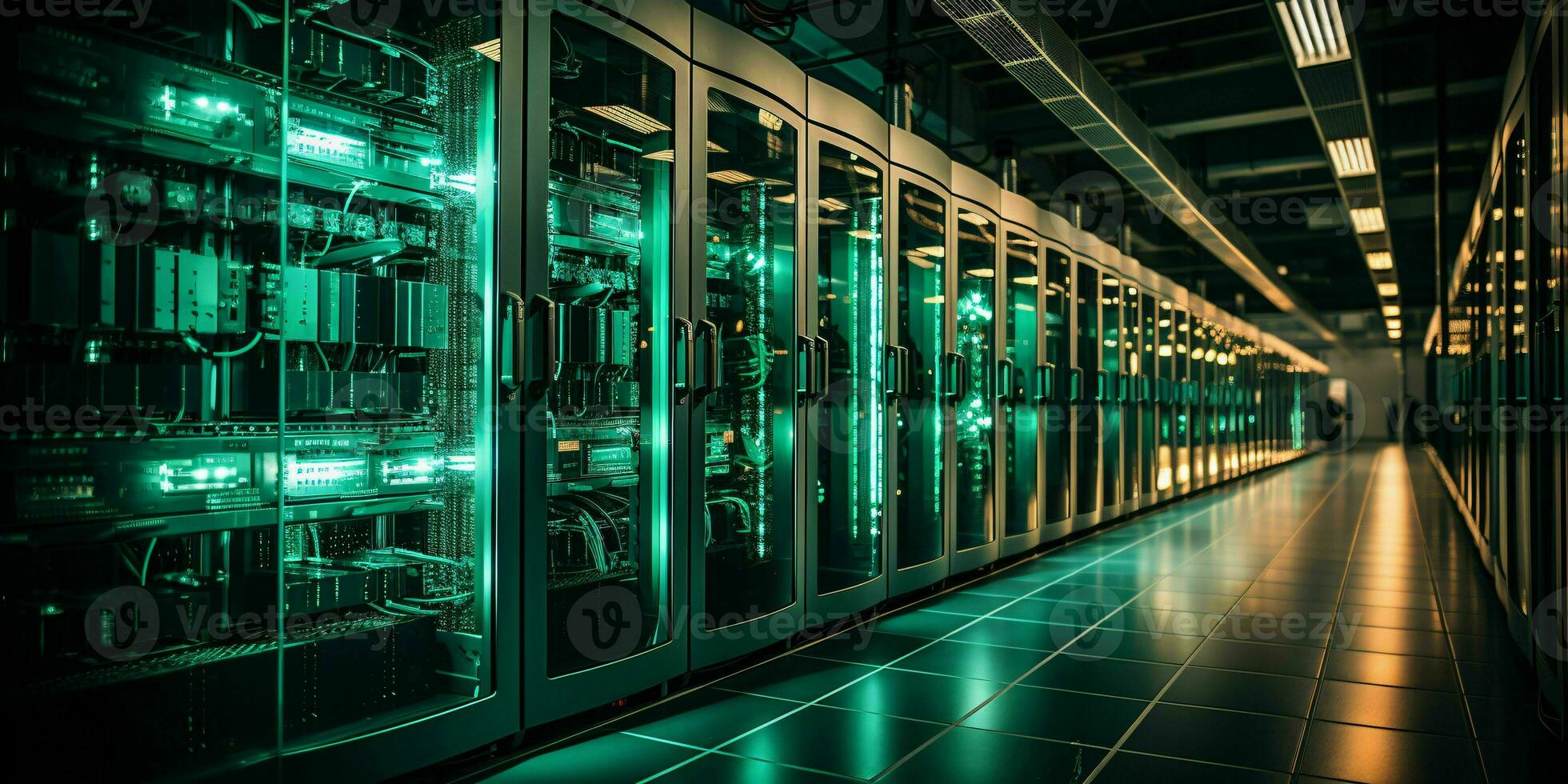 AI generated Data Center Background. Futuristic Server Room. Generative AI photo