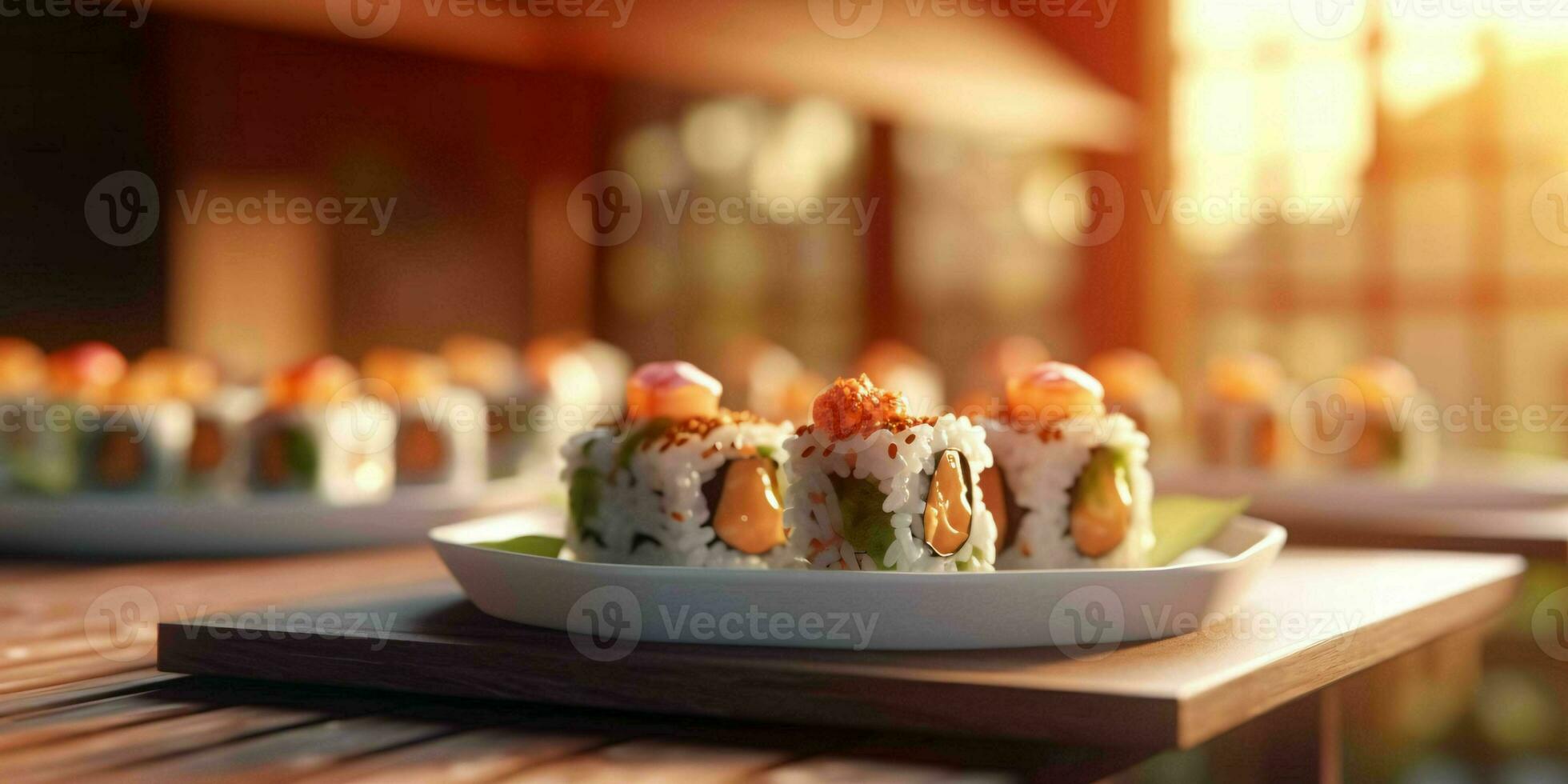 AI generated Delicious Sushi Rolls Served on a Plate. Generative AI photo