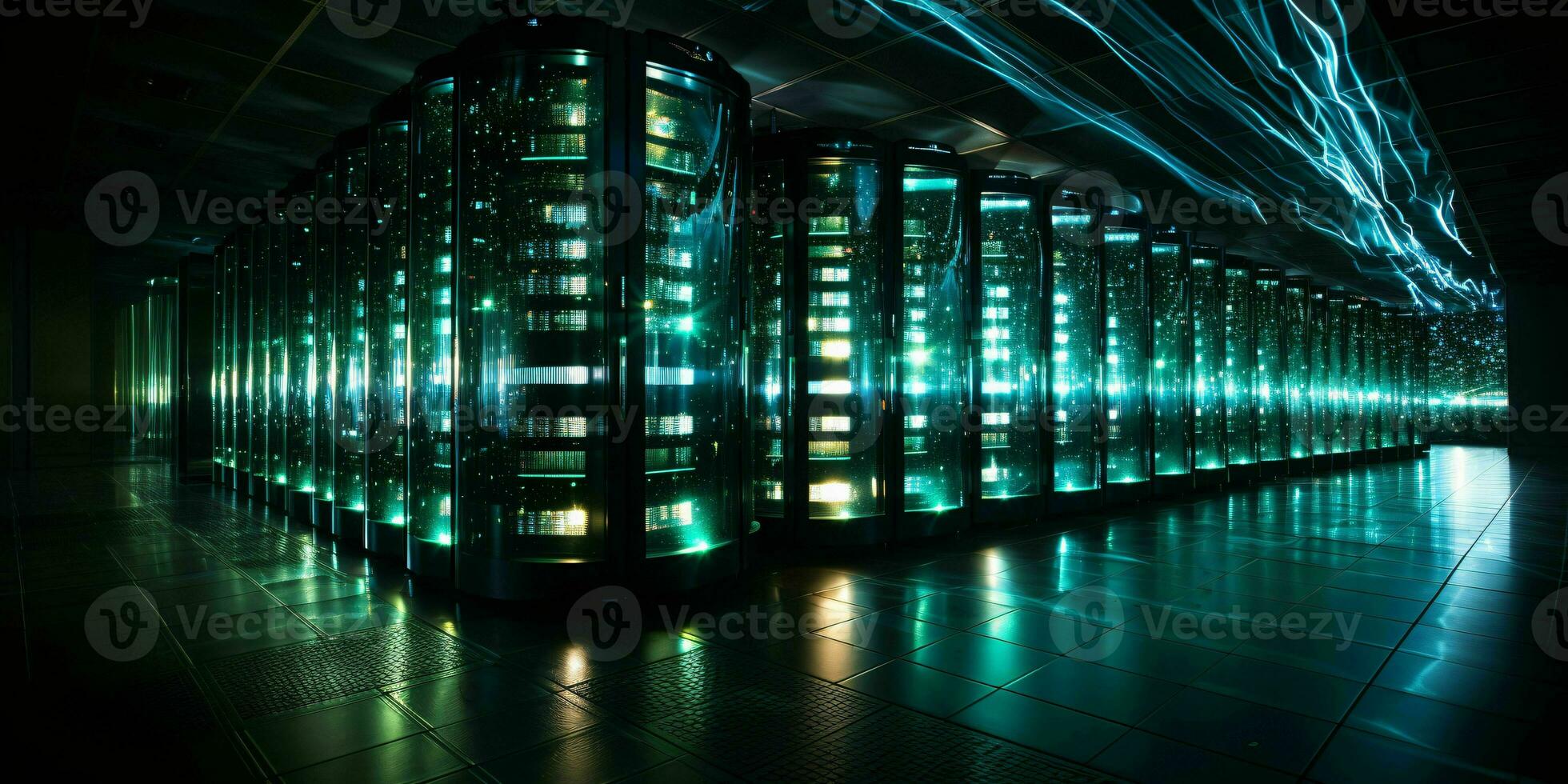 AI generated Data Center Background. Futuristic Server Room. Generative AI photo