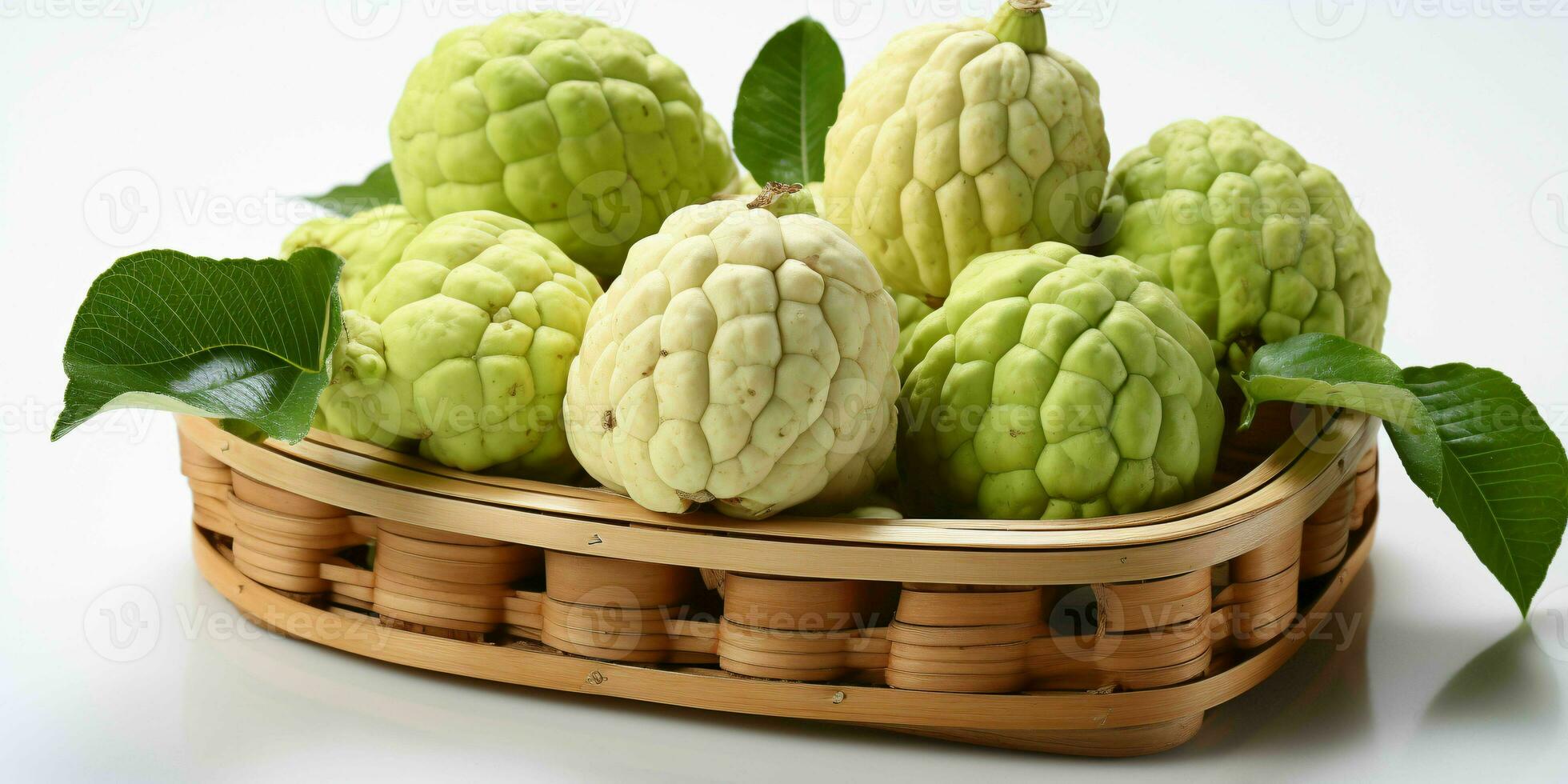 AI generated Fresh Custard Apples in a Basket. Sugar Apple. Healthy Fruit. Generative AI photo