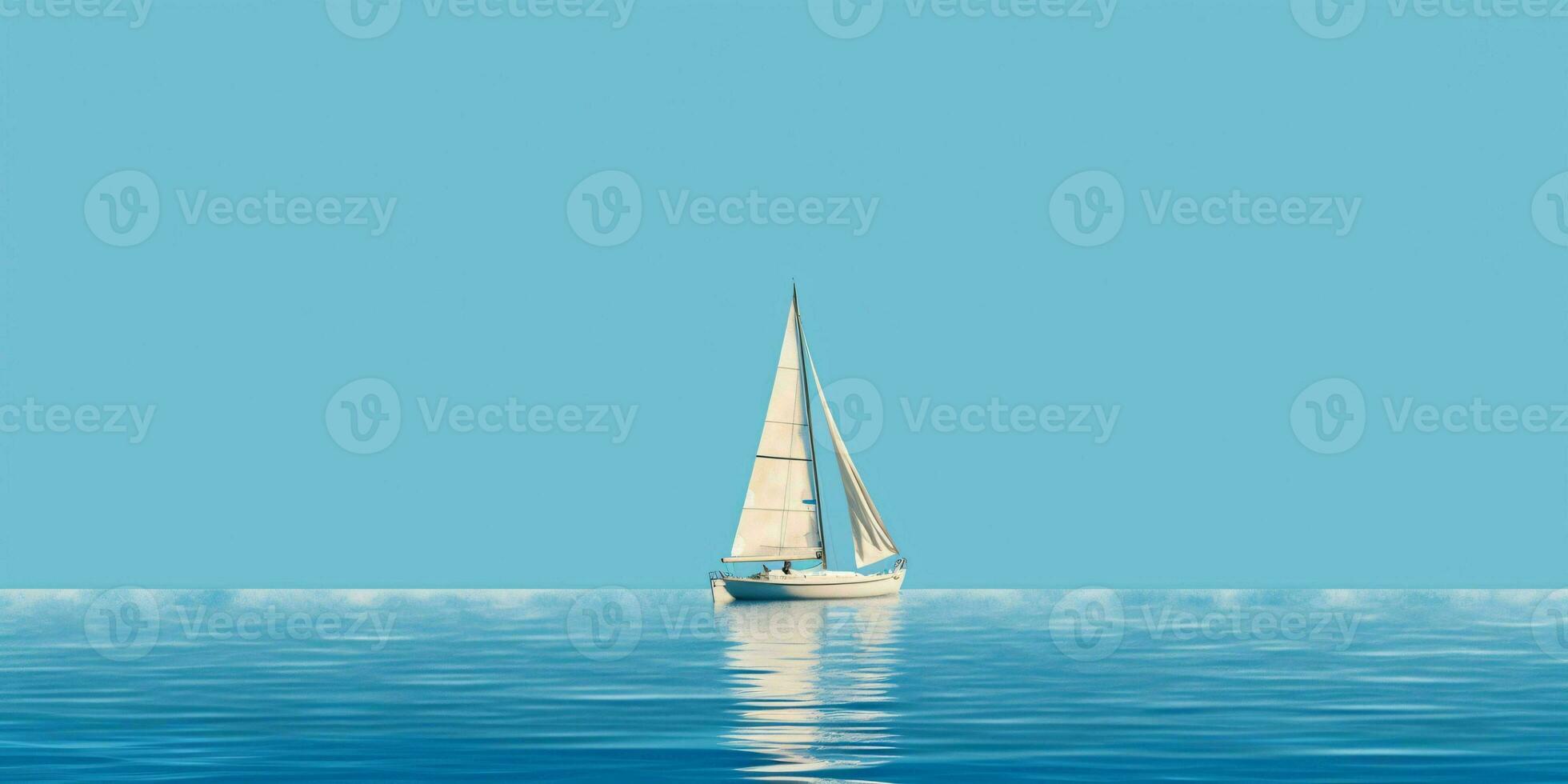 AI generated Sailboat on Blue Sea and Blue Sky View. Generative AI photo