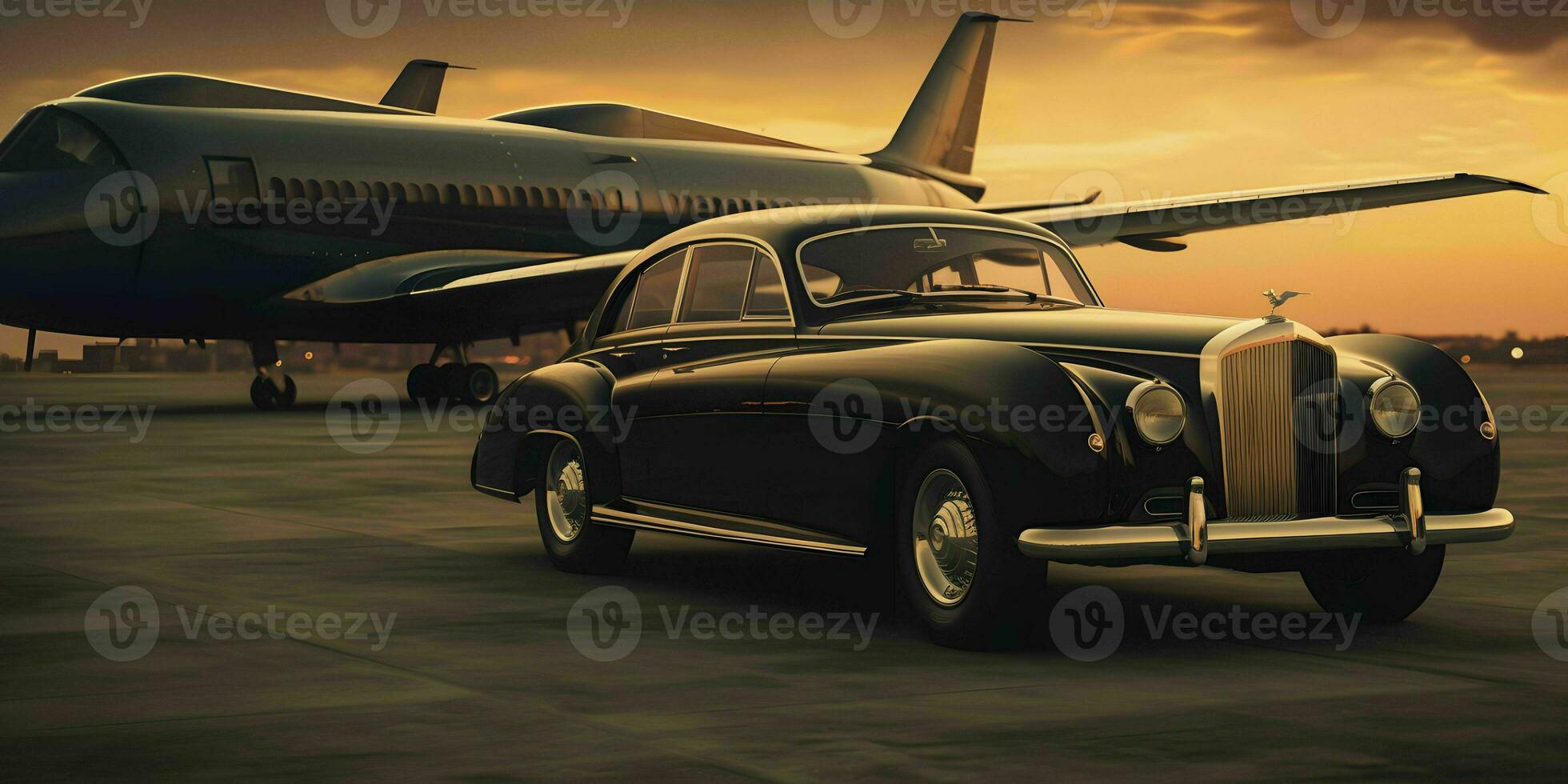 AI generated Luxury Car and Private Jet at the Airport. Business Class Service at the Airport. Generative AI photo