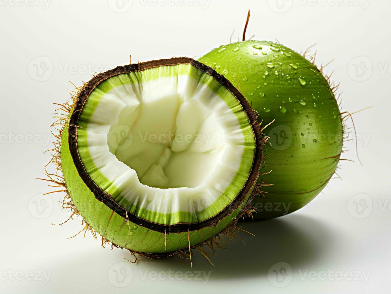 AI generated Fresh Green Coconut. Young Coconut Pieces. Generative AI photo