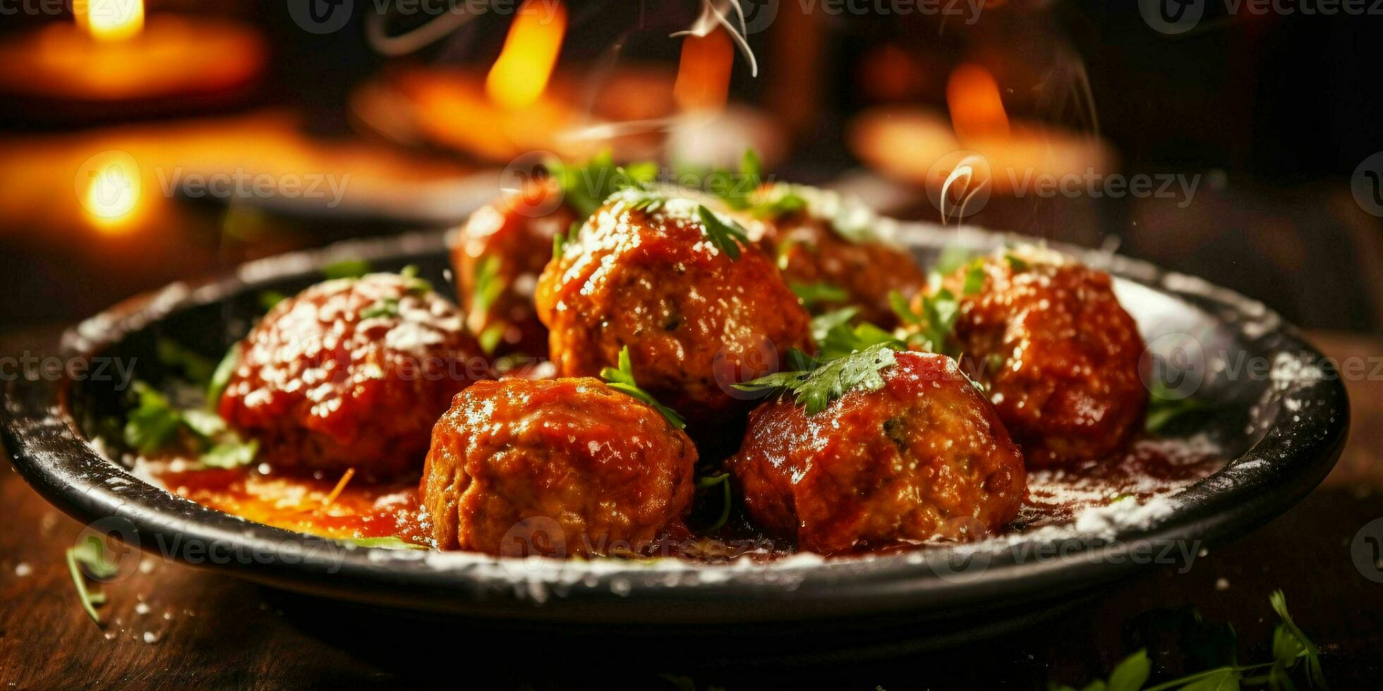 AI generated Delicious Meatballs with Sauce Served on a Plate. Generative AI photo