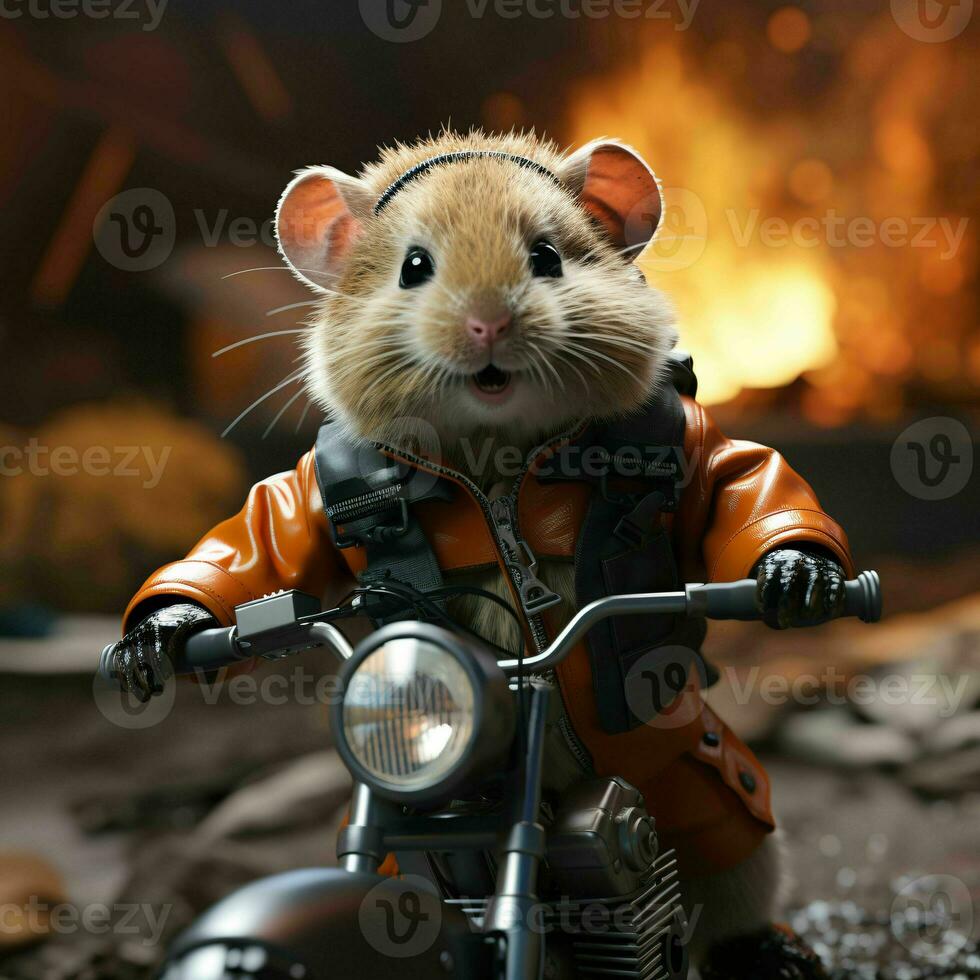 AI generated Cute Little Hamster Riding a Motorcycle. Generative AI photo