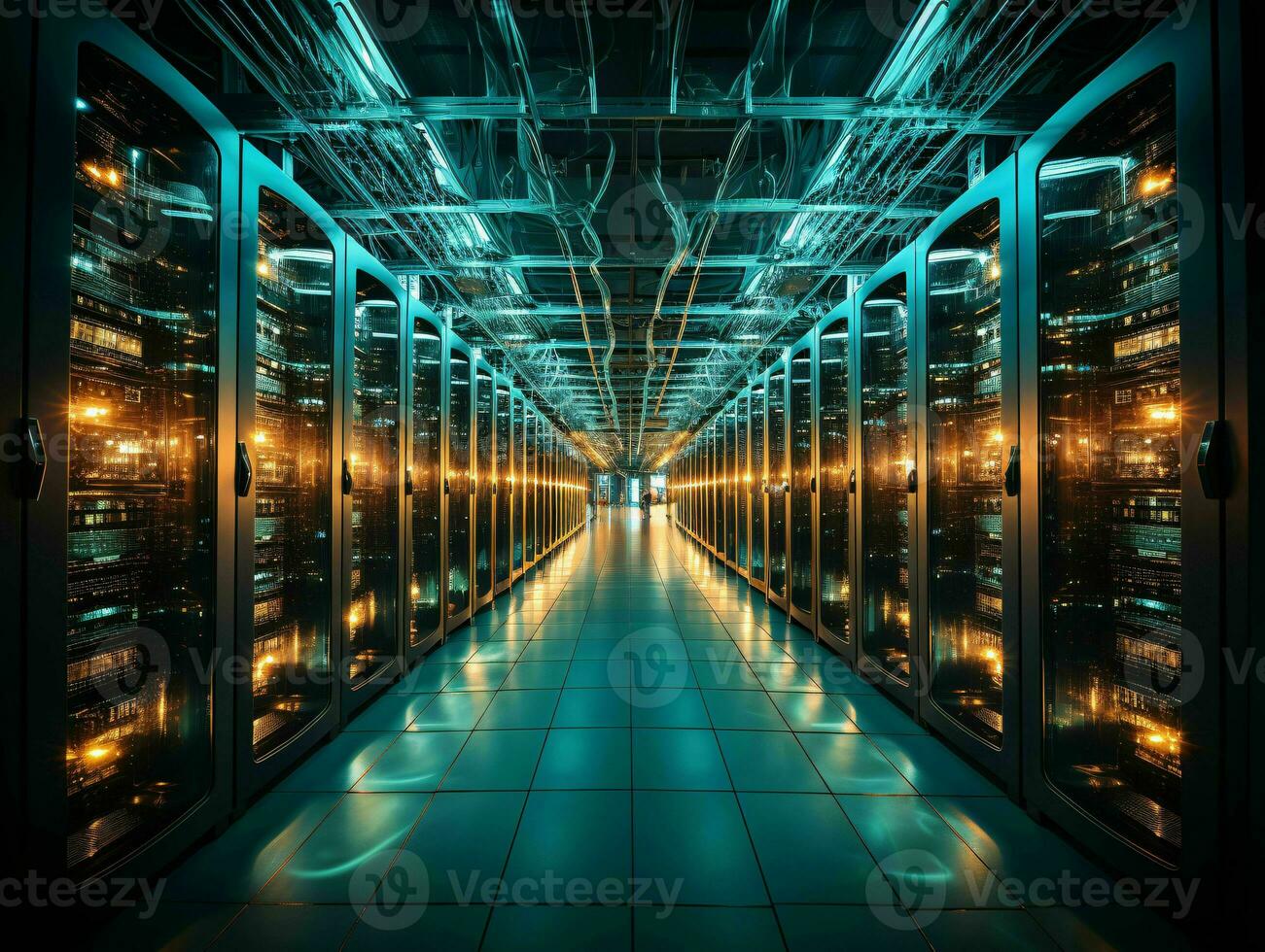 AI generated Data Center Background. Futuristic Server Room. Generative AI photo