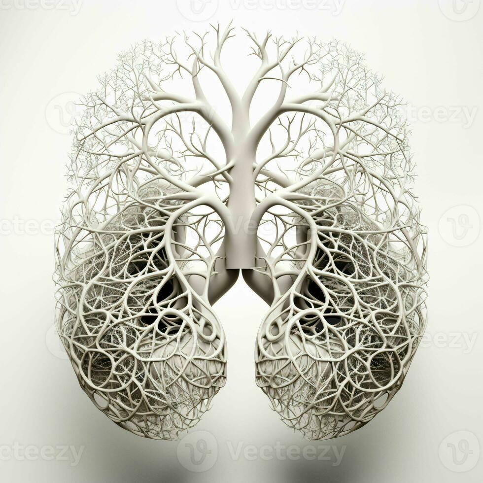 AI generated Human Lung Illustration with Tree Branch and Root Concept. Generative AI photo