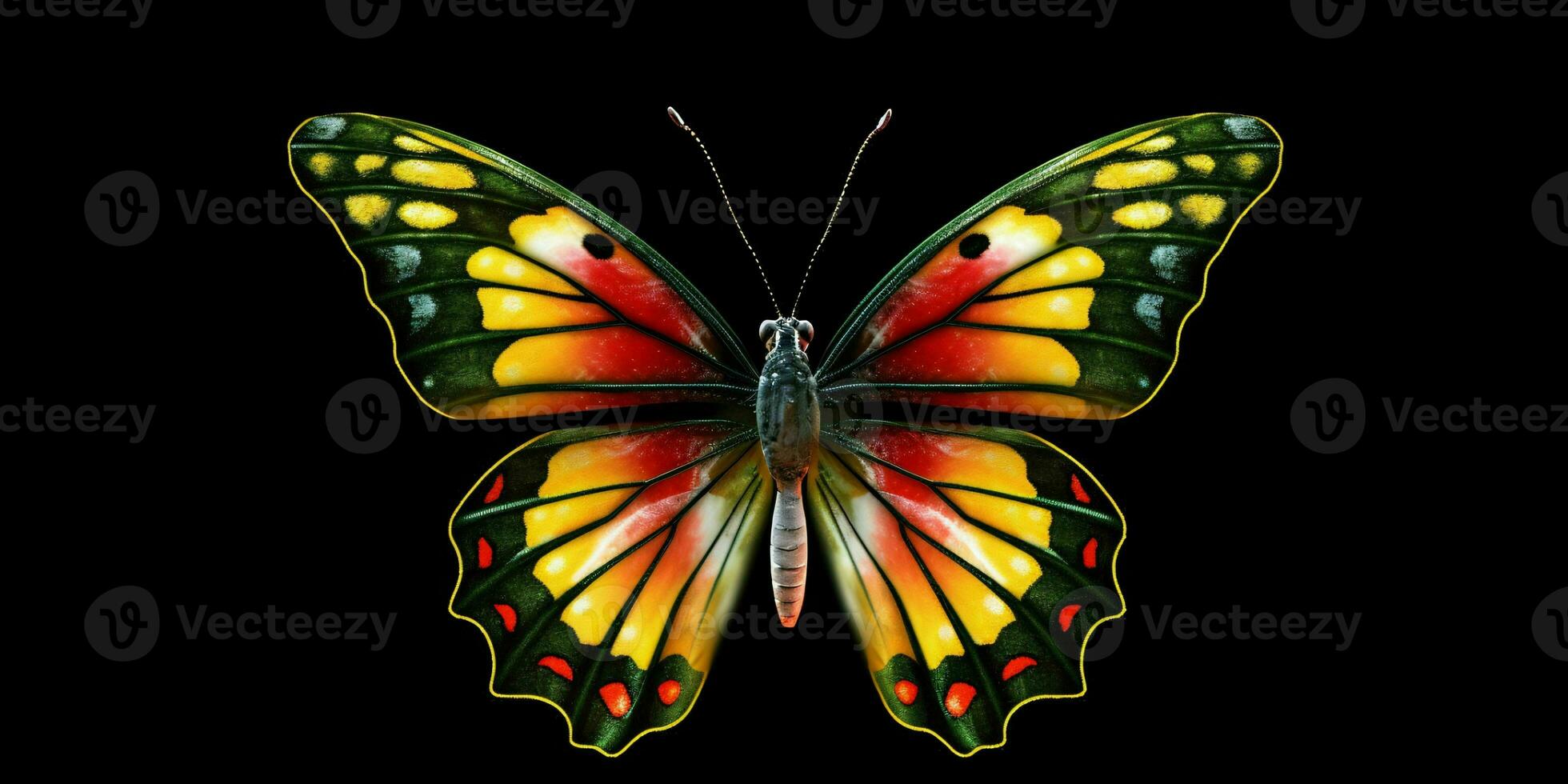 AI generated Beautiful and Colorful Butterfly Isolated on Black Background. Generative AI photo