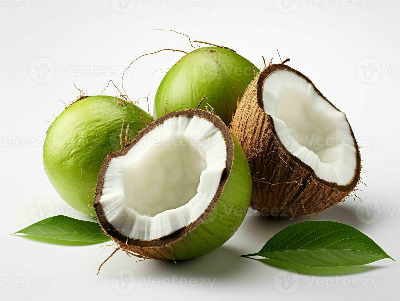 AI generated Fresh Green Coconut. Young Coconut Pieces. Generative AI photo