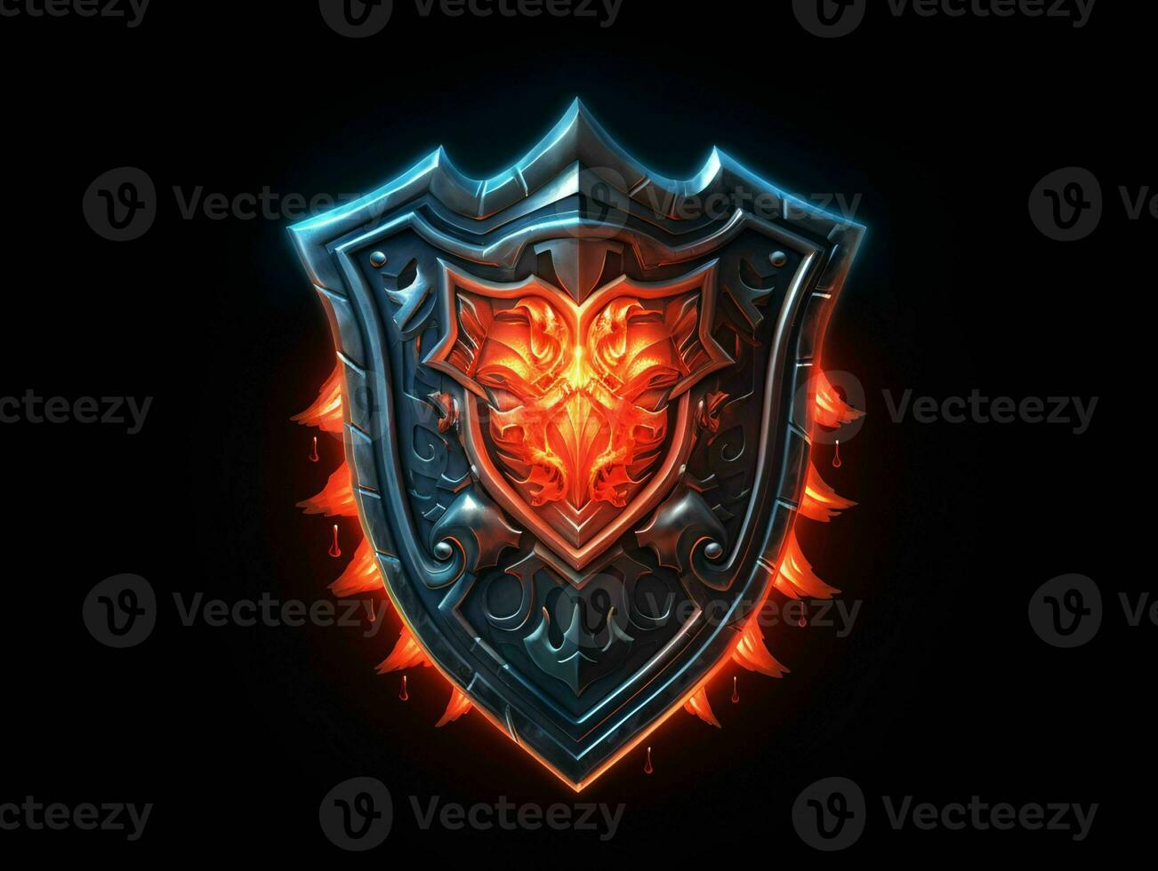 AI generated Fantasy Medieval Shield Isolated on Black Background. Shield with Game Style. Generative AI photo