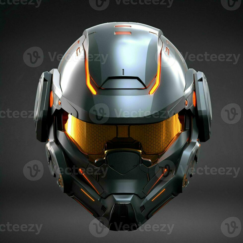 AI generated Modern and Futuristic War Helmet Isolated on Gray Background. Generative AI photo