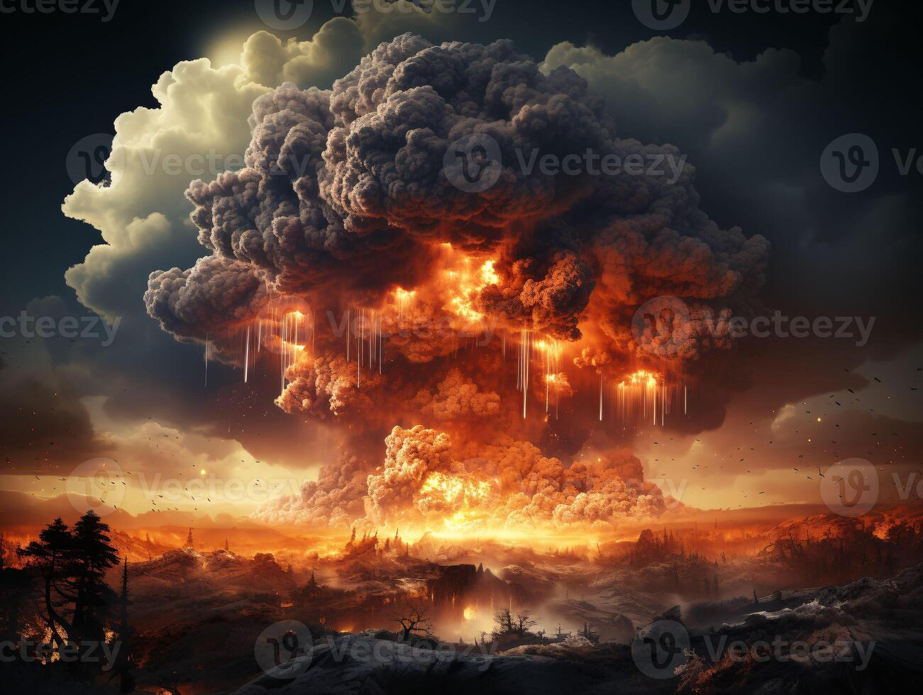 AI generated Nuclear Bomb Explosion. Mushroom Cloud. Generative AI photo