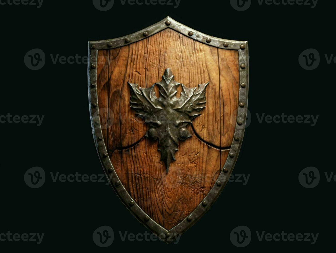 AI generated Medieval Wooden Shield with War Torn Mark. Generative AI photo