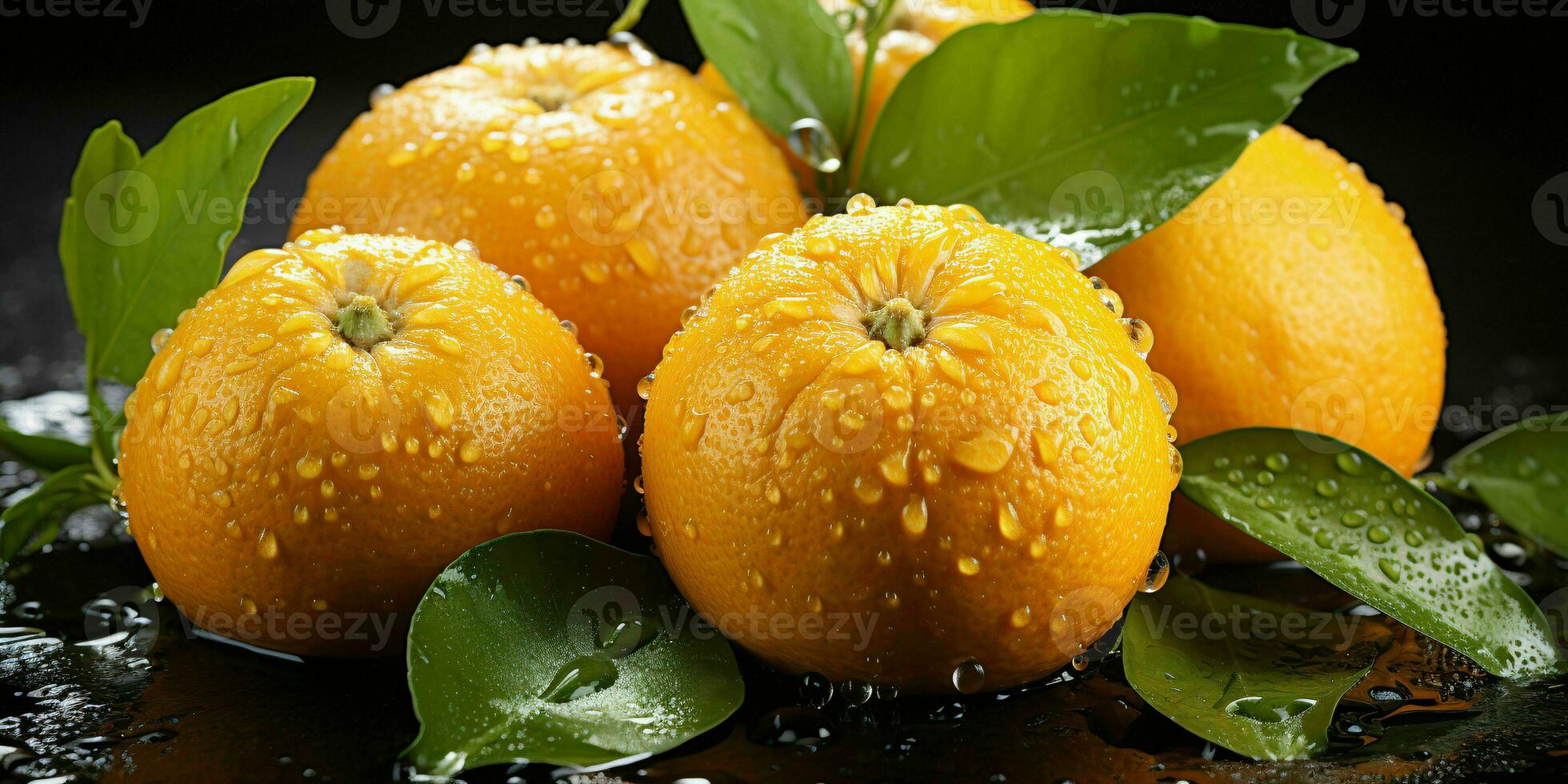 AI generated Fresh Oranges with Water Droplets Isolated on a Black Background. Generative AI photo