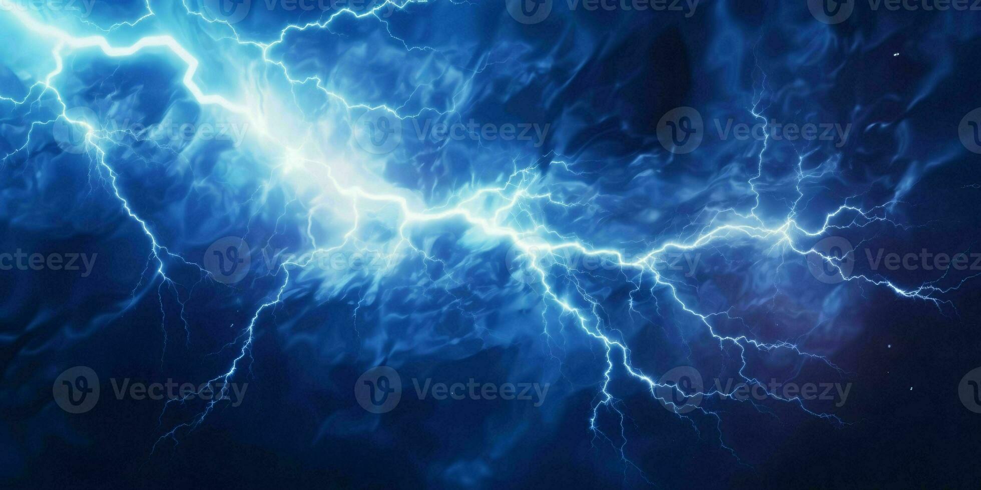 AI generated Blue Lightning with Dark Cloudy Sky. Thunderstorm Background. Generative AI photo