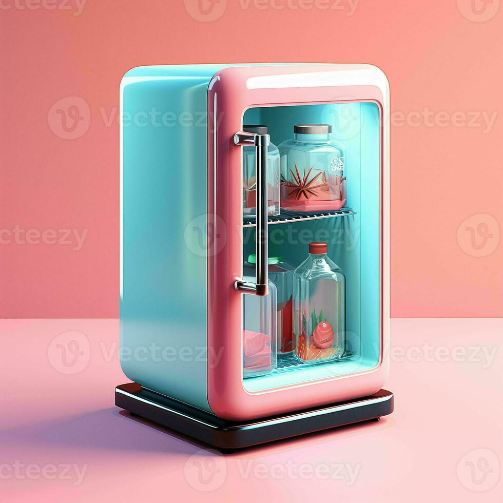 AI generated Cute Futuristic and Minimalist 3D Fridge Illustration. Generative AI photo