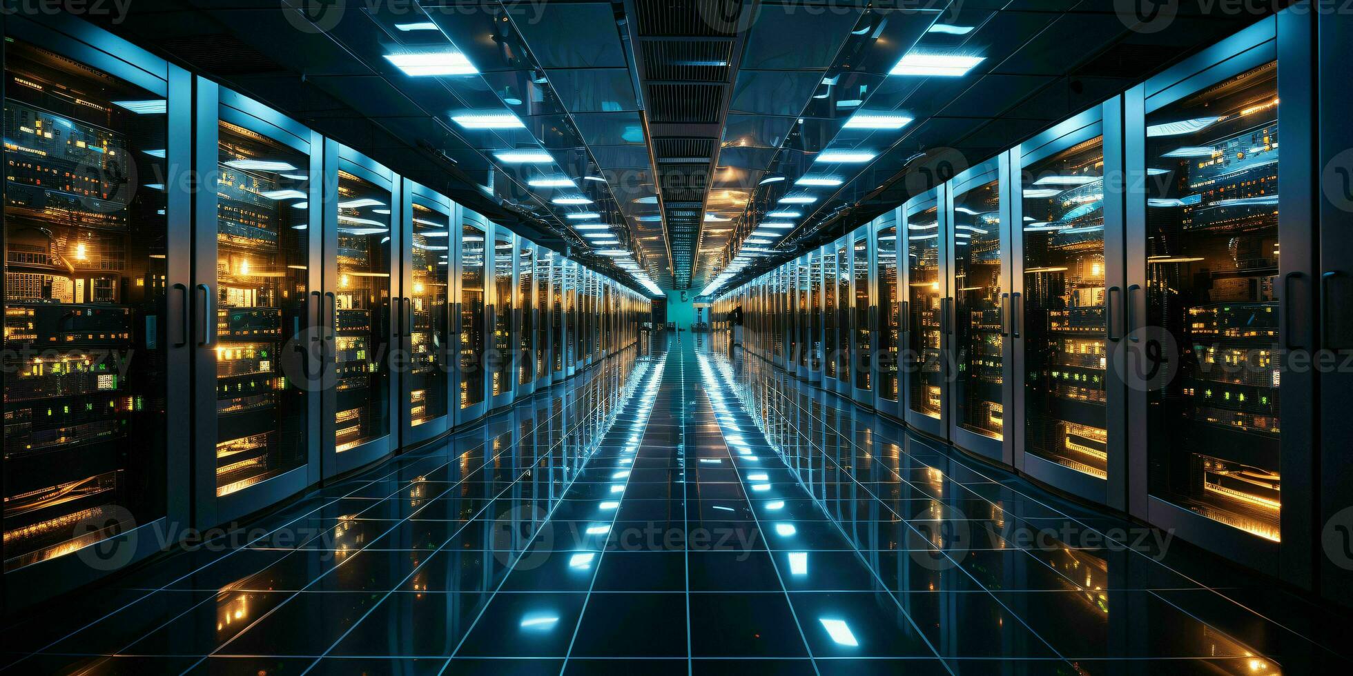 AI generated Data Center Background. Futuristic Server Room. Generative AI photo