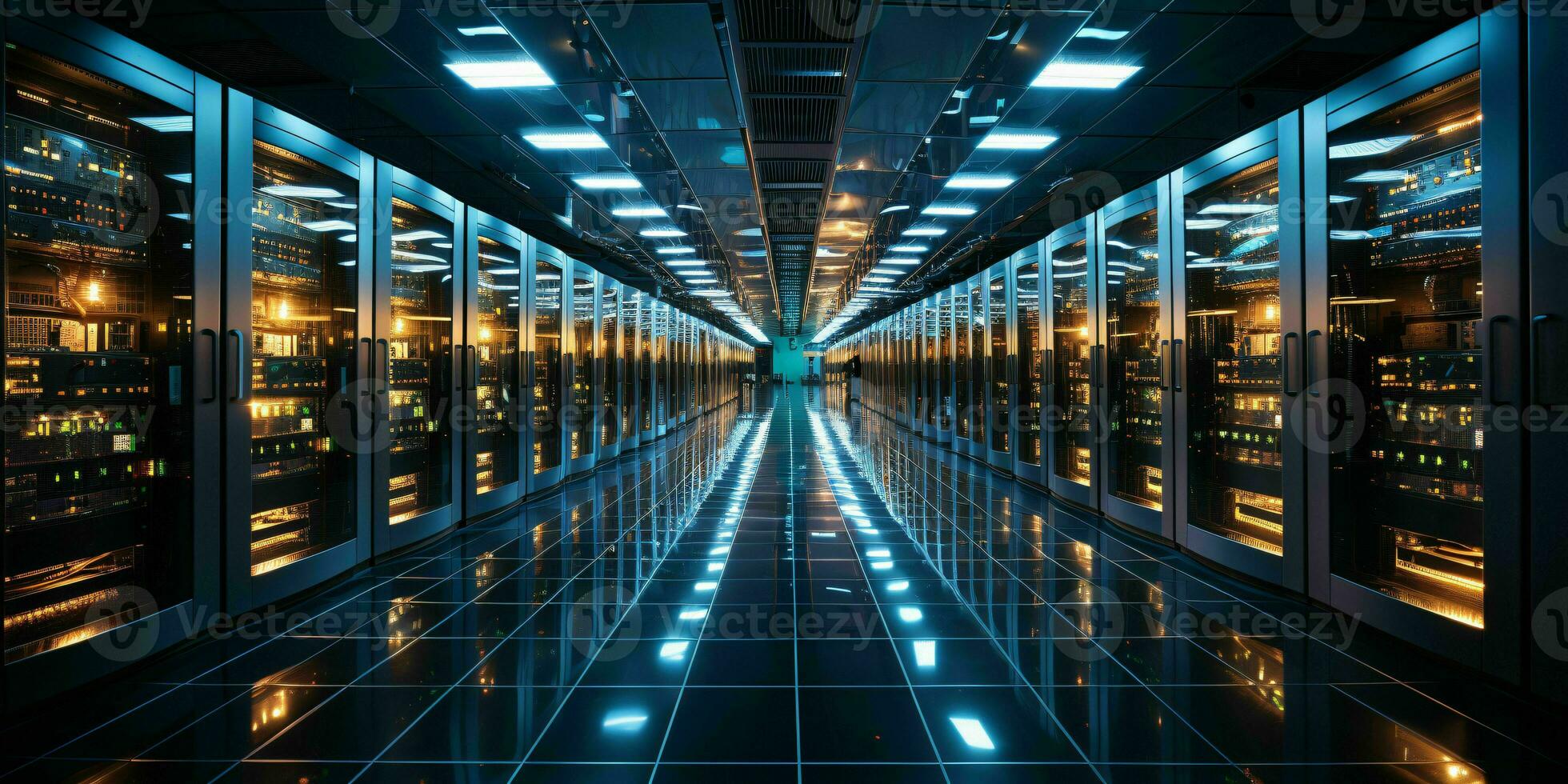 AI generated Data Center Background. Futuristic Server Room. Generative AI photo