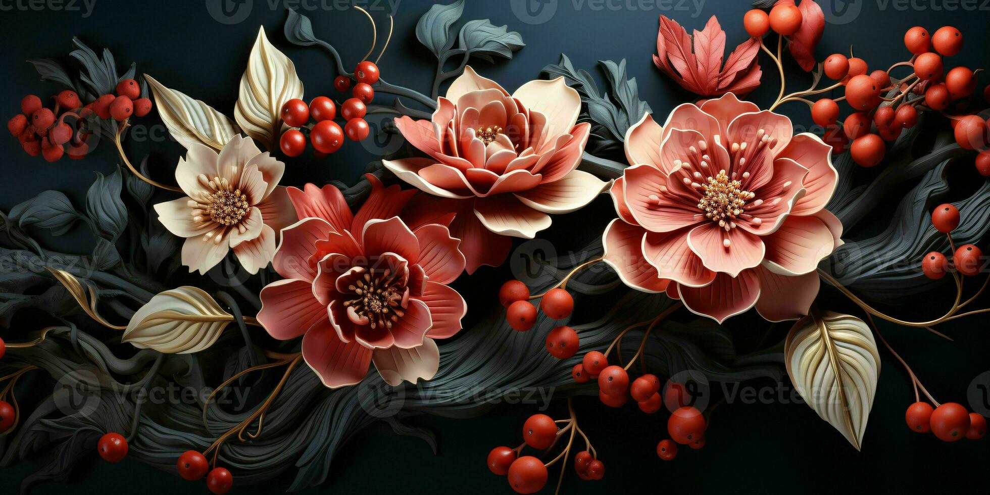 AI generated Beautiful 3D Flowers Illustration Background. Generative AI photo