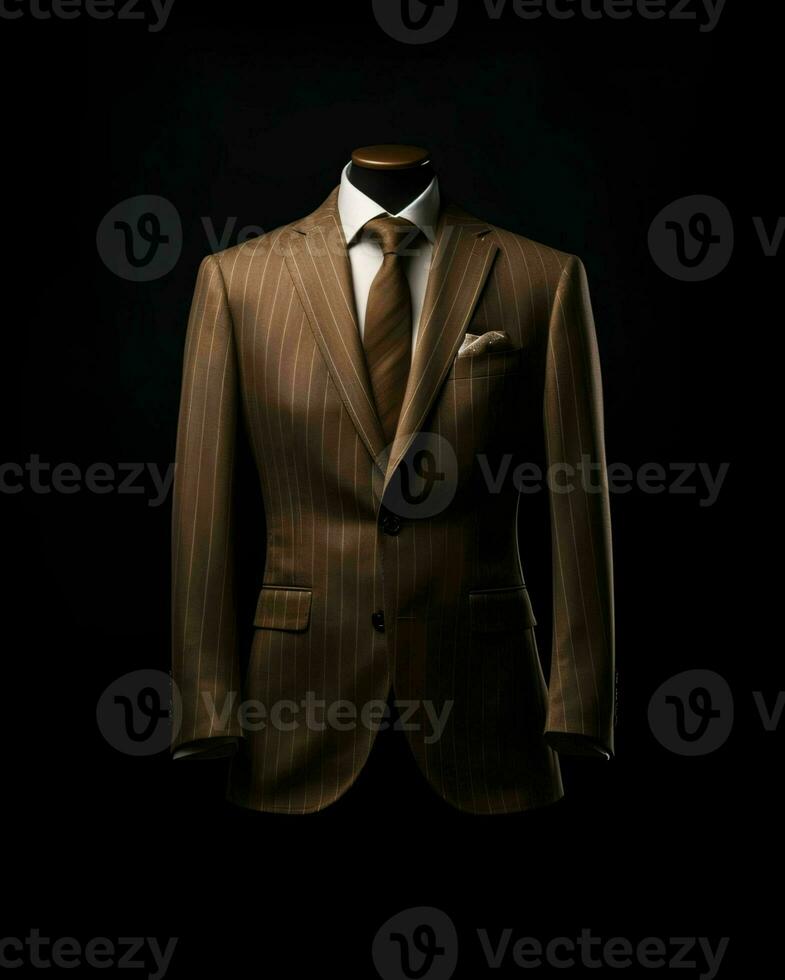 AI generated Elegant Brown Men's Suit Isolated on Black Background. Generative AI photo